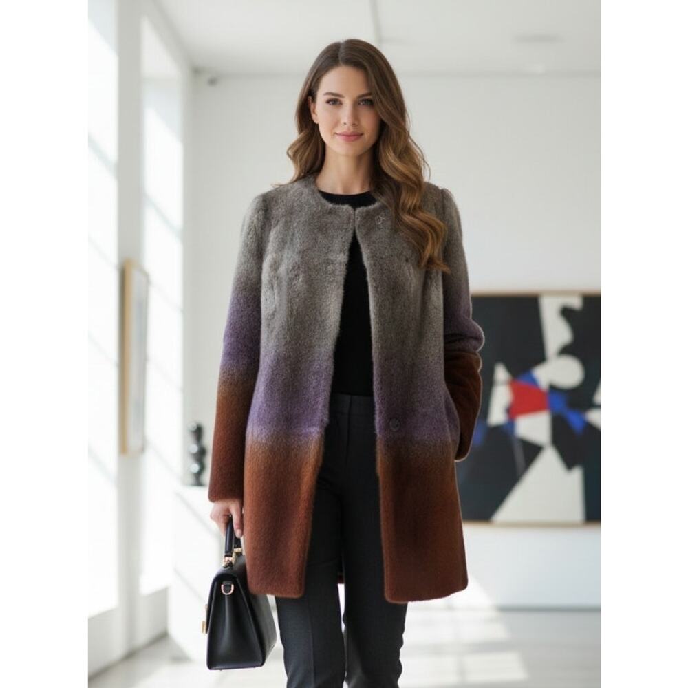 Love Token Womens Ombre Rabbit Fur Long Sleeve Open Front Coat Size S Boho Artsy
